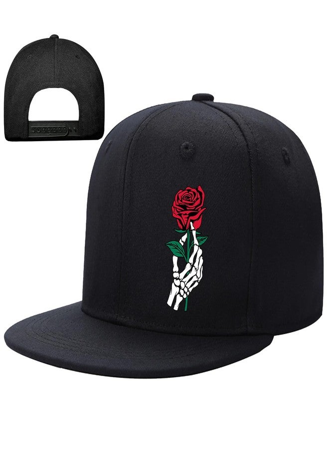 FACITE Skull Hat Flat Bill Hats for Men Snapback Hats for Men Fitted Flat Brim Black Baseball Hat for Mens Women Hip Hop Cool Skateboard Accessories Trucker Workout Caps Gifts - Image 1